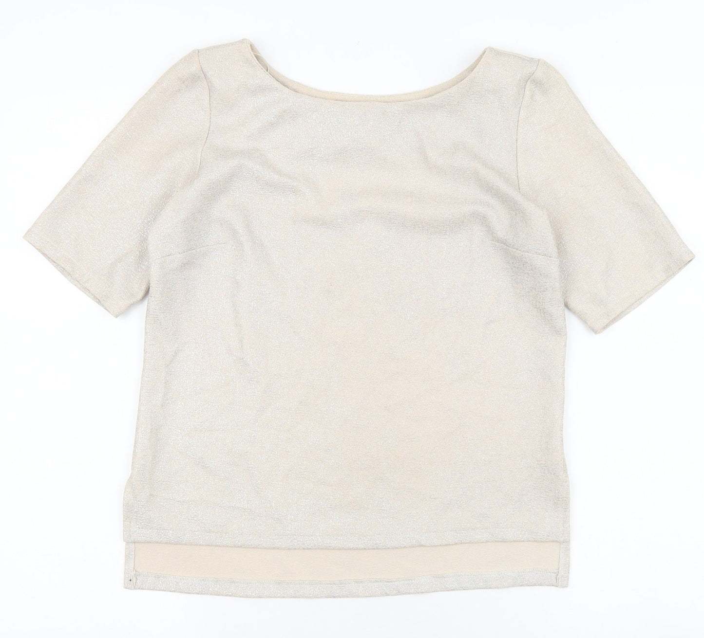 Papaya Womens Gold Polyester Basic T-Shirt Size 8 Boat Neck