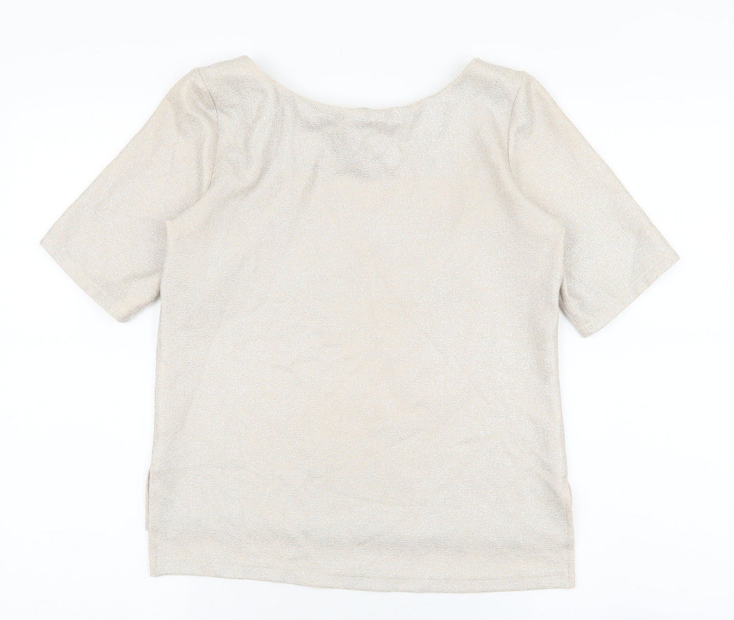 Papaya Womens Gold Polyester Basic T-Shirt Size 8 Boat Neck