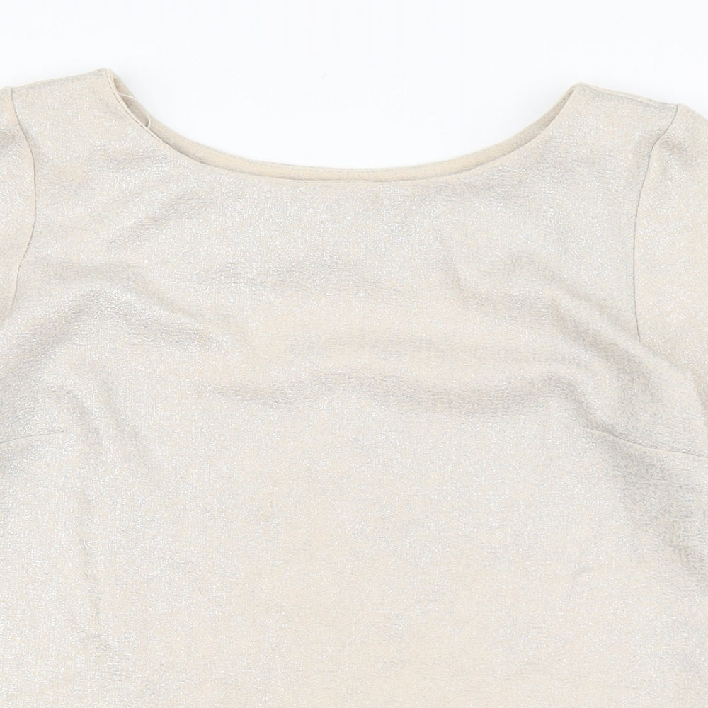 Papaya Womens Gold Polyester Basic T-Shirt Size 8 Boat Neck