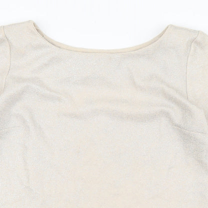 Papaya Womens Gold Polyester Basic T-Shirt Size 8 Boat Neck