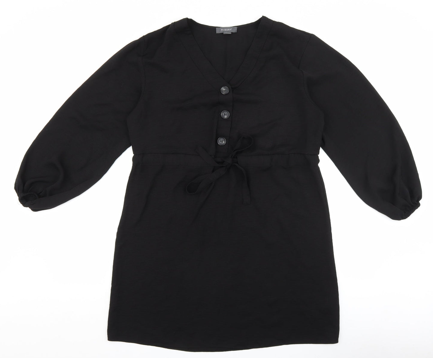 Primark Womens Black Polyester Pencil Dress Size 12 V-Neck Button