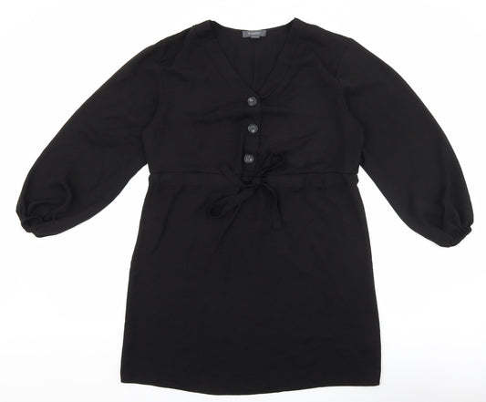 Primark Womens Black Polyester Pencil Dress Size 12 V-Neck Button