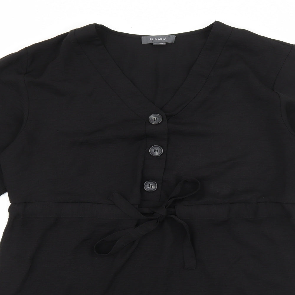 Primark Womens Black Polyester Pencil Dress Size 12 V-Neck Button