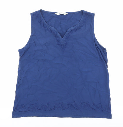 Womens UK Size 14 Joie de Vivre Blue Basic Tank