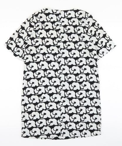 Glamorous Womens Black Geometric Polyester Shift Size XS Boat Neck Zip