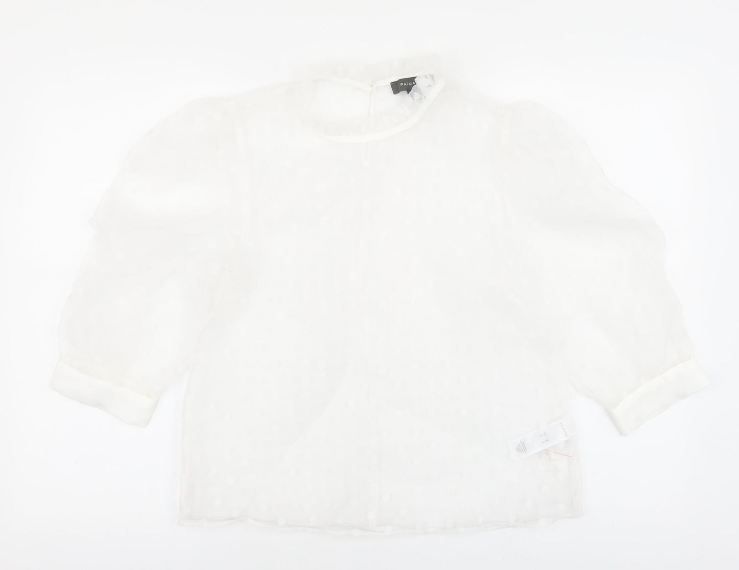 Primark Womens White Polka Dot Polyester Basic Blouse Size 10 Round Neck