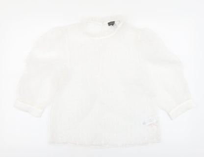 Primark Womens White Polka Dot Polyester Basic Blouse Size 10 Round Neck