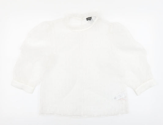 Primark Womens White Polka Dot Polyester Basic Blouse Size 10 Round Neck