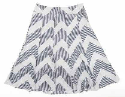 Coast Womens Blue Geometric Cotton A-Line Skirt Size 12 Zip