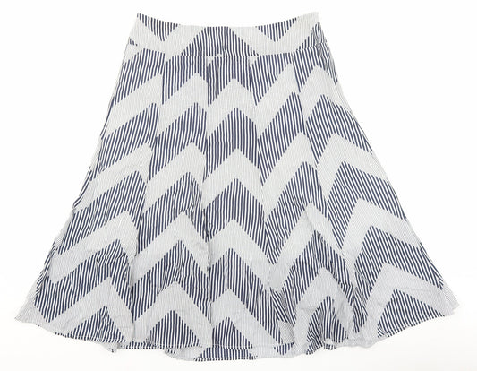 Coast Womens Blue Geometric Cotton A-Line Skirt Size 12 Zip