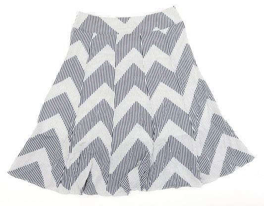 Coast Womens Blue Geometric Cotton A-Line Skirt Size 12 Zip