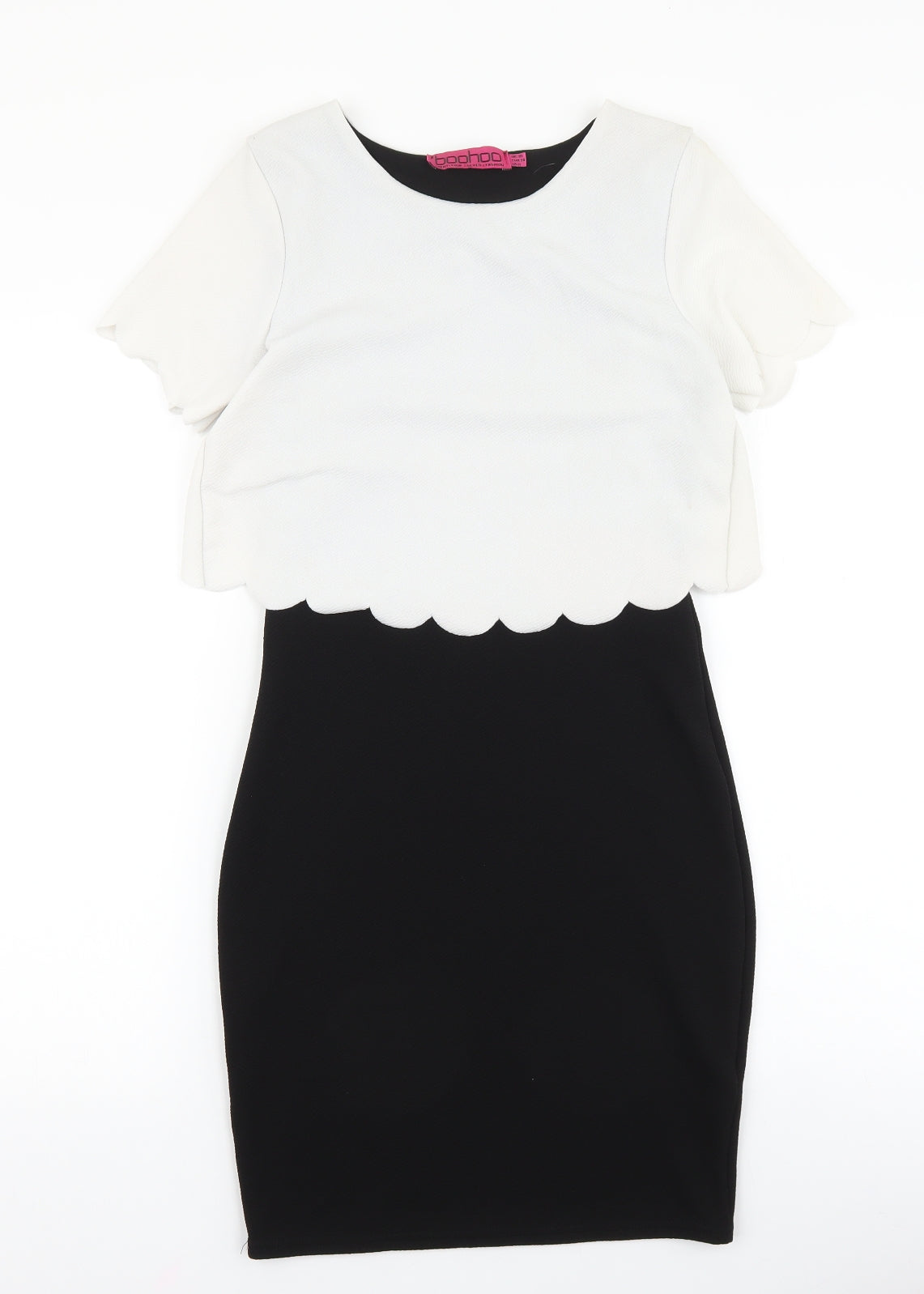 Boohoo Womens Black Colourblock Polyester Pencil Dress Size 10 Boat Neck Pullover