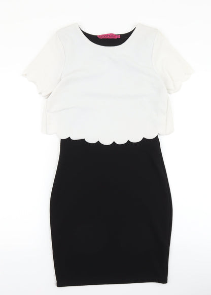 Boohoo Womens Black Colourblock Polyester Pencil Dress Size 10 Boat Neck Pullover