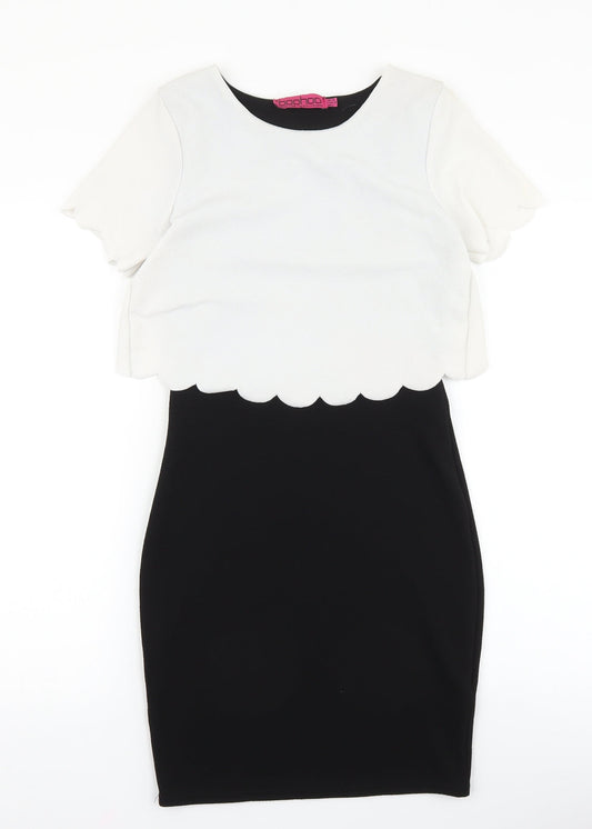 Boohoo Womens Black Colourblock Polyester Pencil Dress Size 10 Boat Neck Pullover