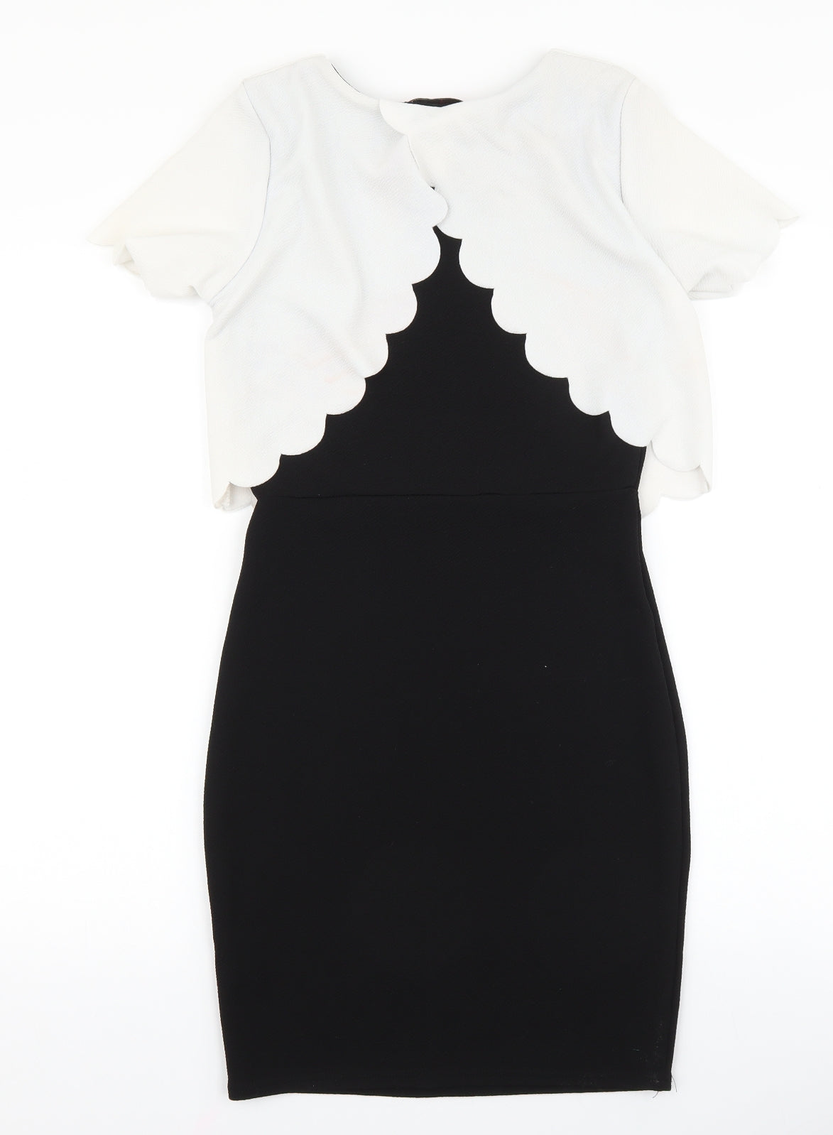 Boohoo Womens Black Colourblock Polyester Pencil Dress Size 10 Boat Neck Pullover