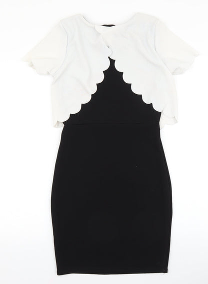 Boohoo Womens Black Colourblock Polyester Pencil Dress Size 10 Boat Neck Pullover