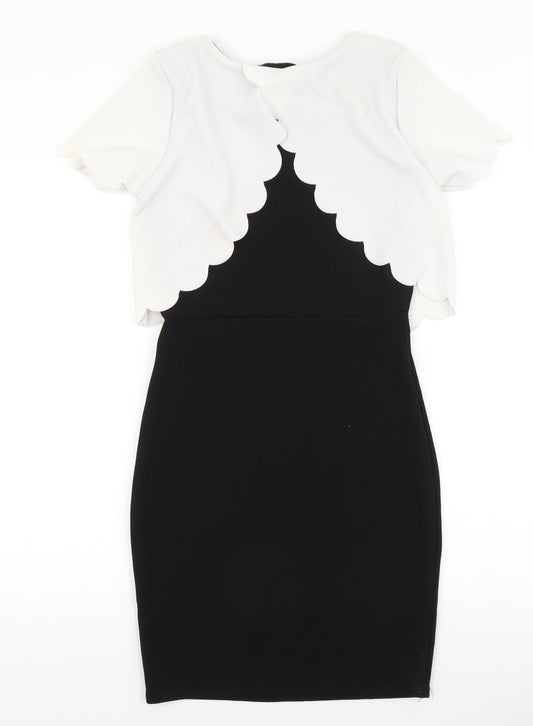 Boohoo Womens Black Colourblock Polyester Pencil Dress Size 10 Boat Neck Pullover