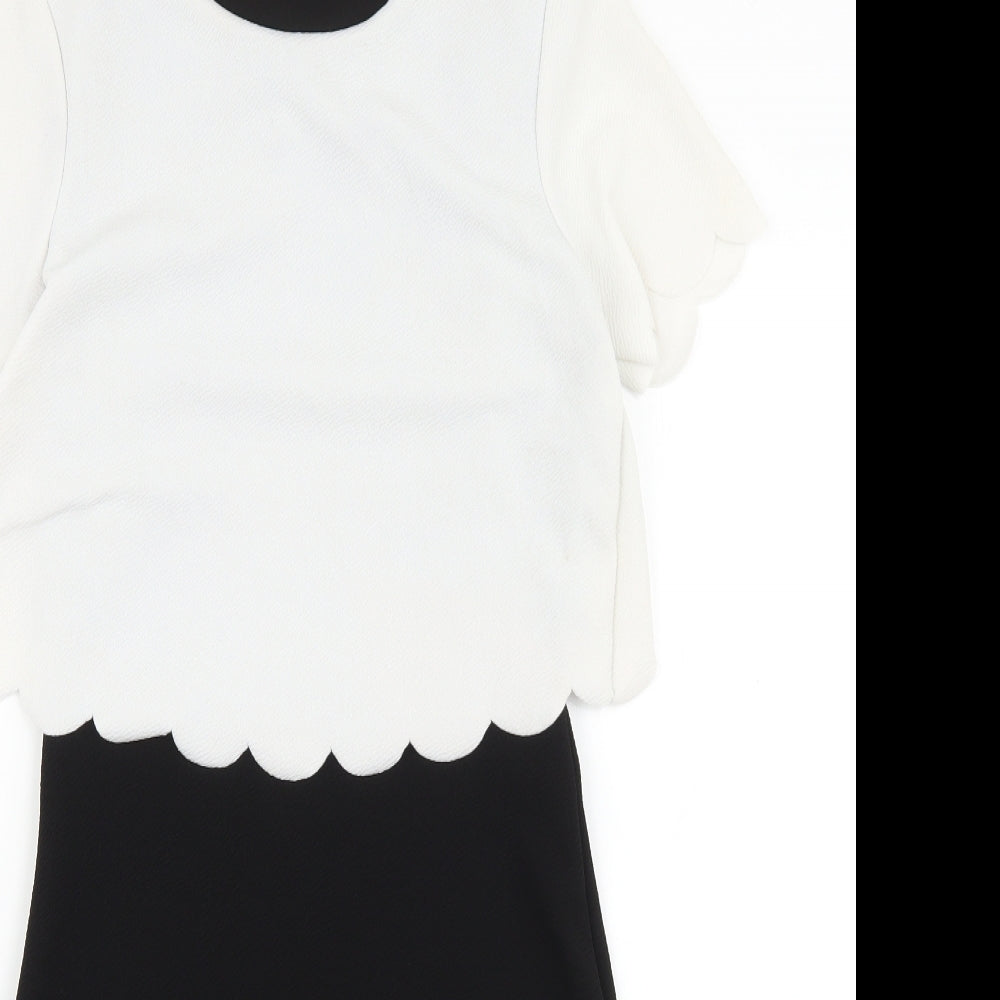 Boohoo Womens Black Colourblock Polyester Pencil Dress Size 10 Boat Neck Pullover