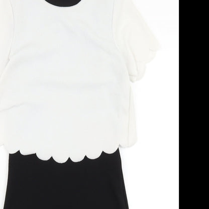 Boohoo Womens Black Colourblock Polyester Pencil Dress Size 10 Boat Neck Pullover