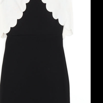 Boohoo Womens Black Colourblock Polyester Pencil Dress Size 10 Boat Neck Pullover