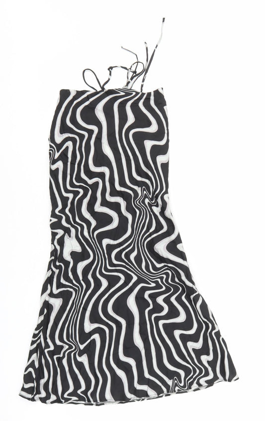 Zara Womens Black Geometric Polyester A-Line Size S Square Neck Tie