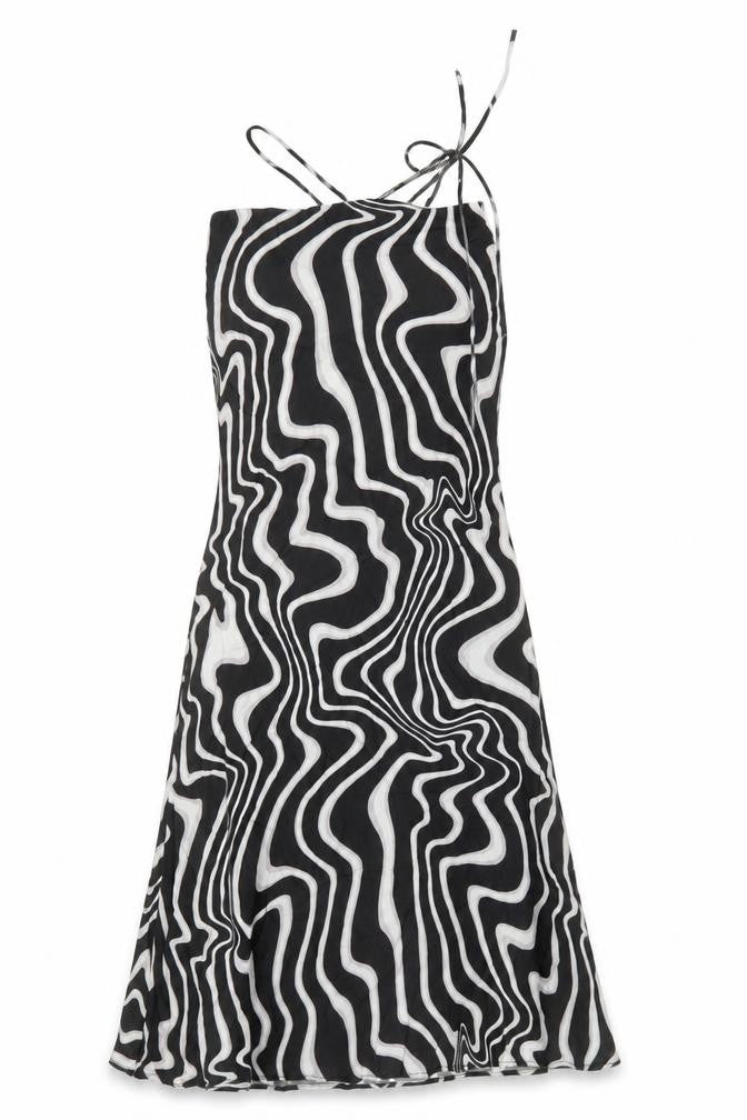 Zara Womens Black Geometric Polyester A-Line Size S Square Neck Tie