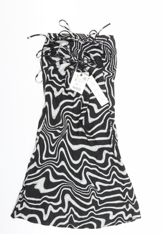 Zara Womens Black Geometric Polyester A-Line Size S Square Neck Tie