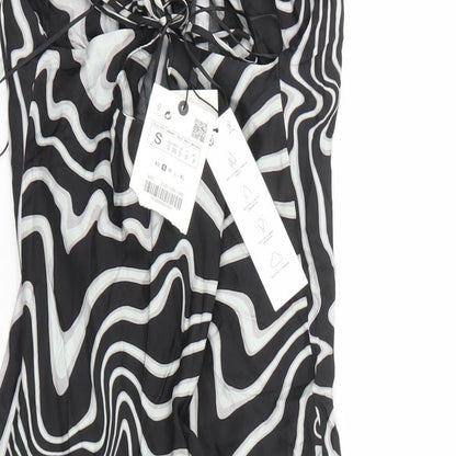Zara Womens Black Geometric Polyester A-Line Size S Square Neck Tie
