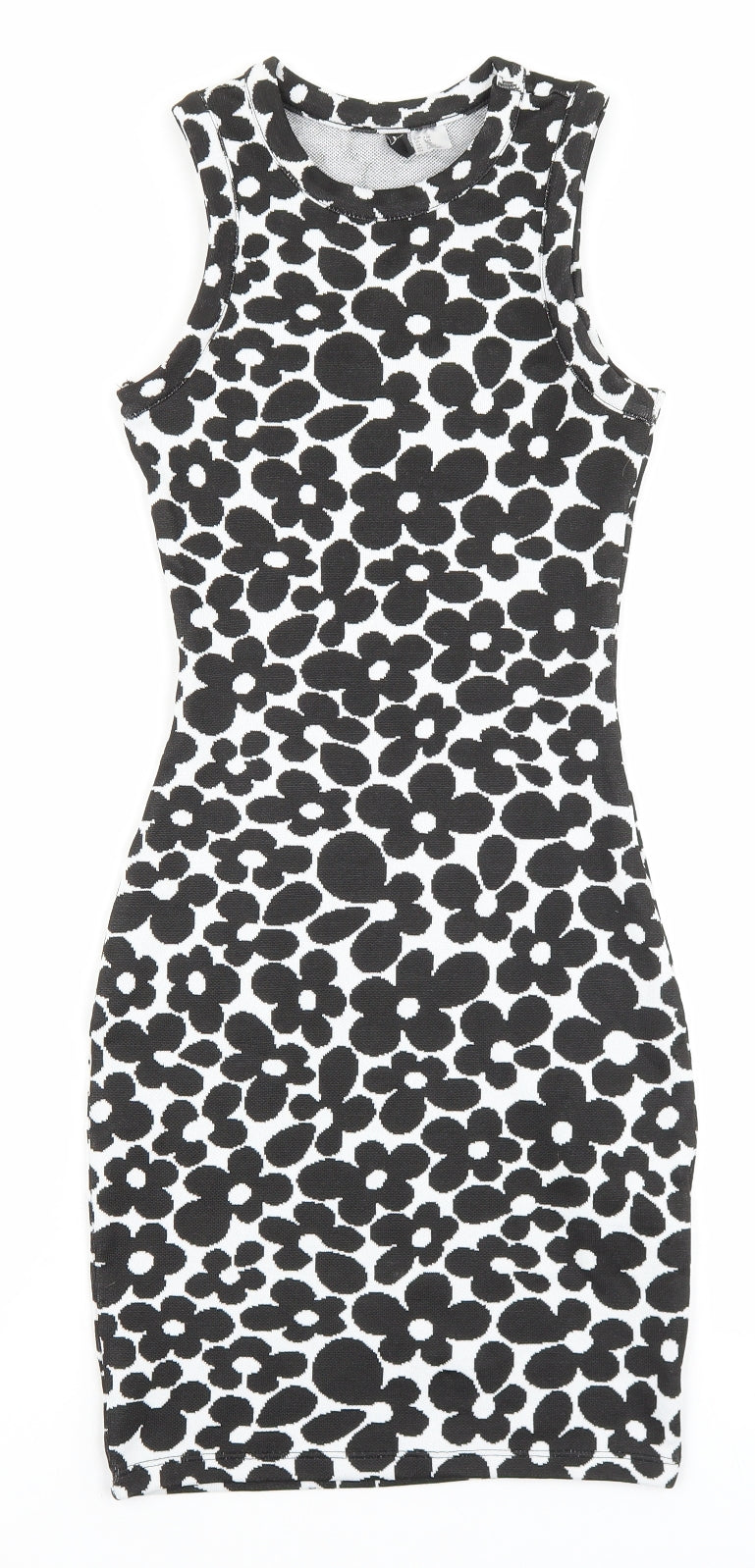 H&M Womens Black Floral Polyester Bodycon Size 2XS Roll Neck Pullover