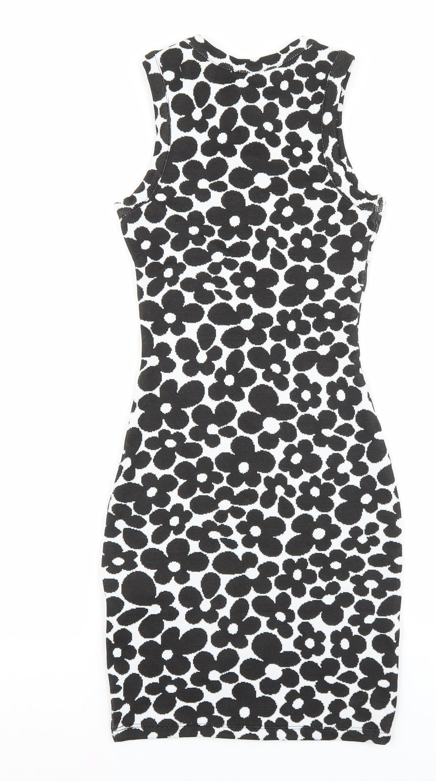 H&M Womens Black Floral Polyester Bodycon Size 2XS Roll Neck Pullover