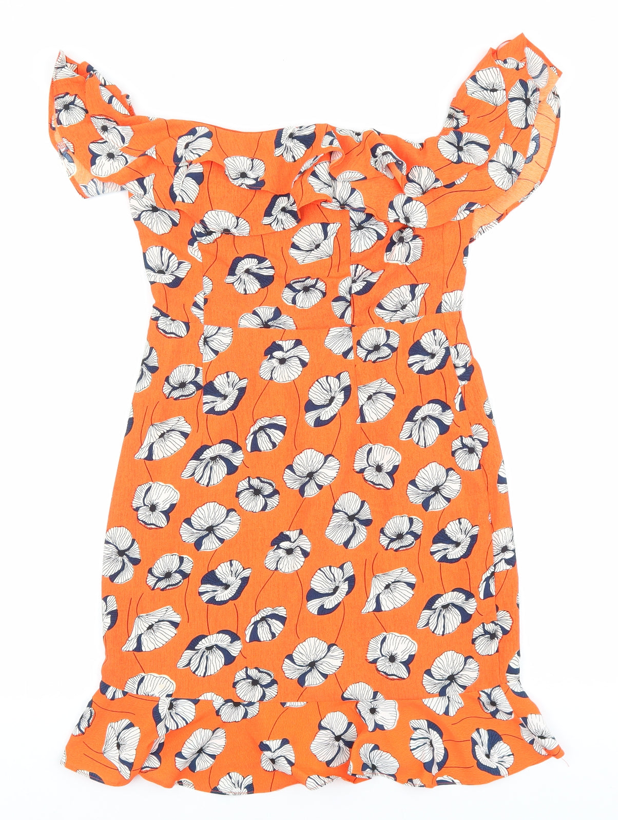 Vera & lucy Womens Orange Floral Polyester Mini Size S Off the Shoulder Zip