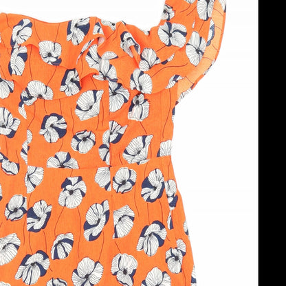 Vera & lucy Womens Orange Floral Polyester Mini Size S Off the Shoulder Zip