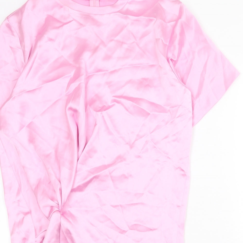 Zara Womens Pink Polyester T-Shirt Dress Size M Round Neck Zip - Twist Detail