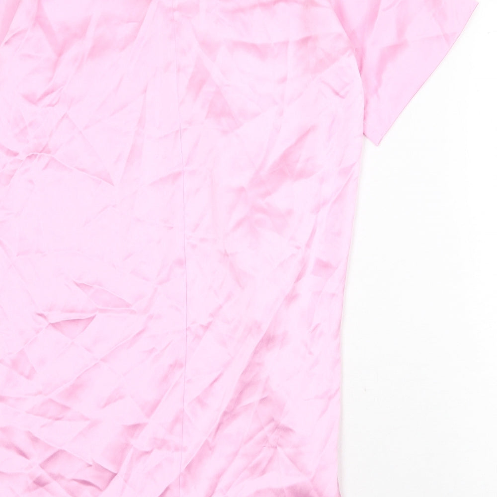 Zara Womens Pink Polyester T-Shirt Dress Size M Round Neck Zip - Twist Detail