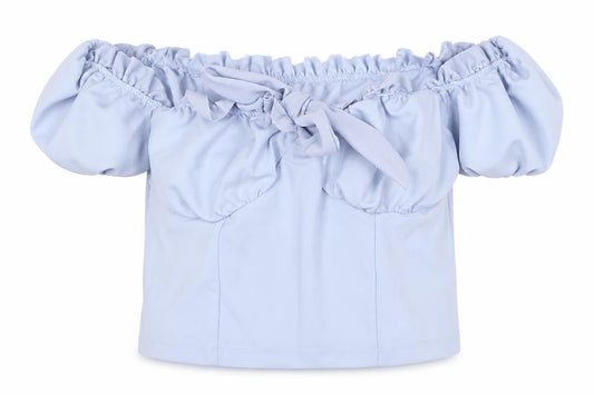 Womens UK Size 14 New Look Blue Cropped Blouse