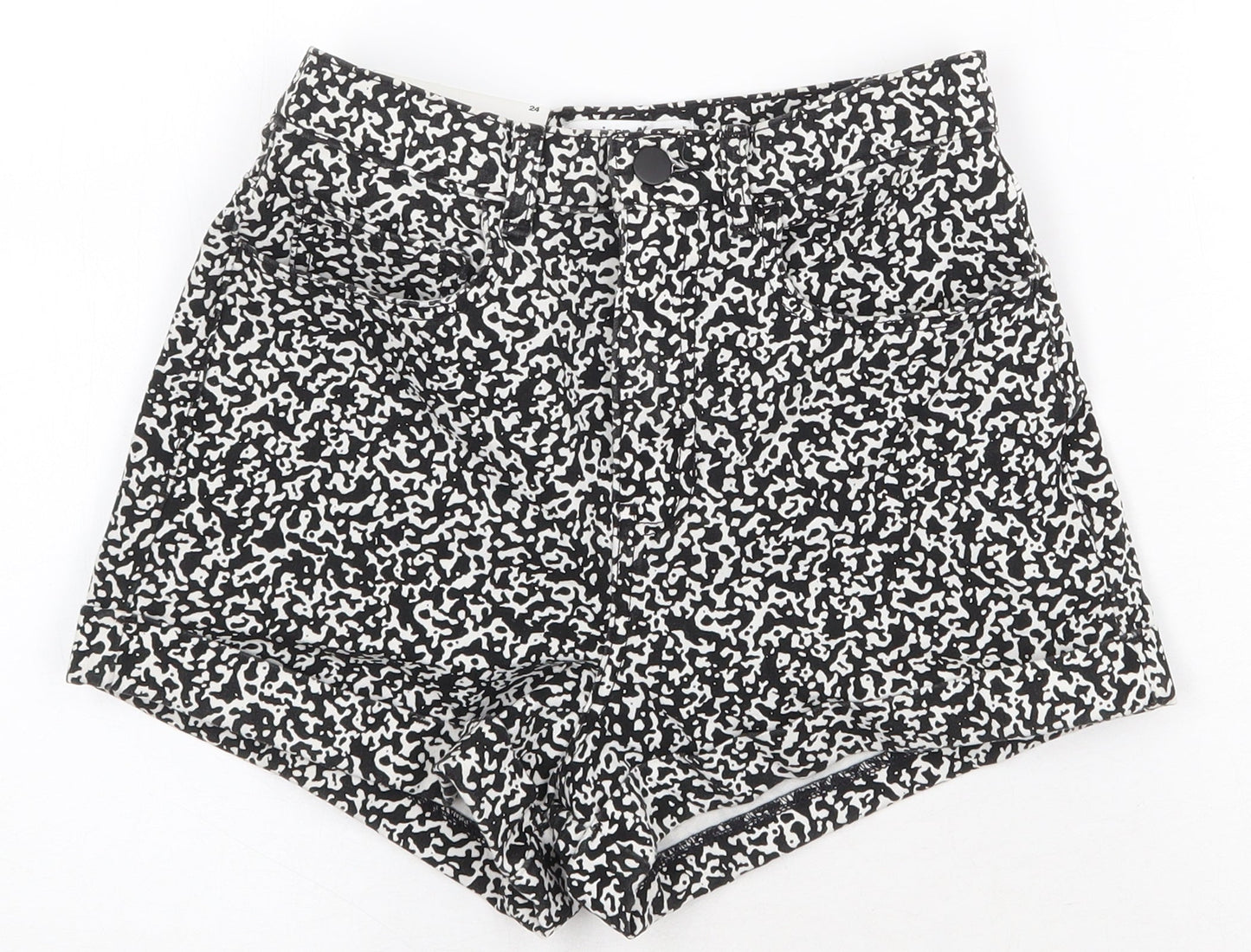 American Apparel Womens Black Animal Print Cotton Hot Pants Shorts Size 26 in Regular Zip