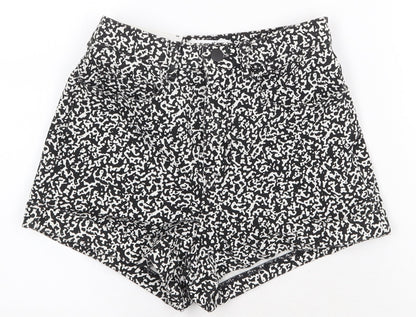 American Apparel Womens Black Animal Print Cotton Hot Pants Shorts Size 26 in Regular Zip