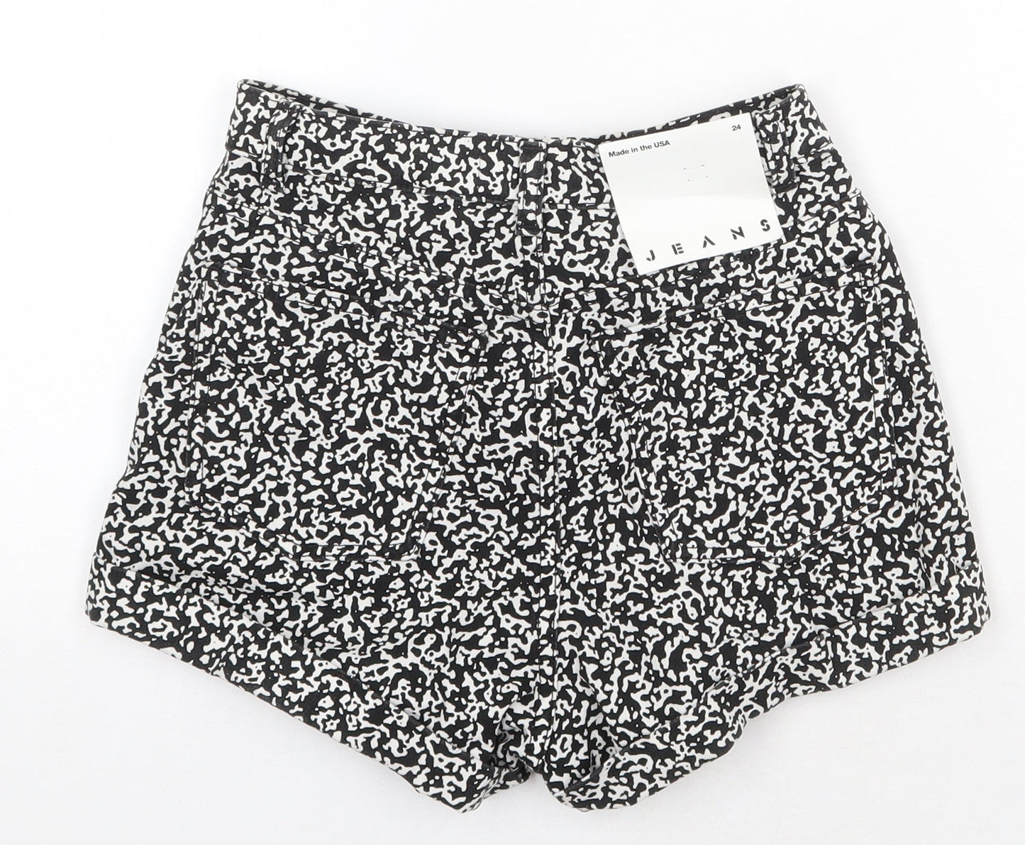 American Apparel Womens Black Animal Print Cotton Hot Pants Shorts Size 26 in Regular Zip