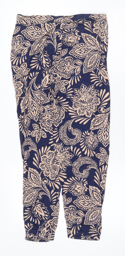 Matalan Womens Blue Geometric Viscose Trousers Size 10 Regular