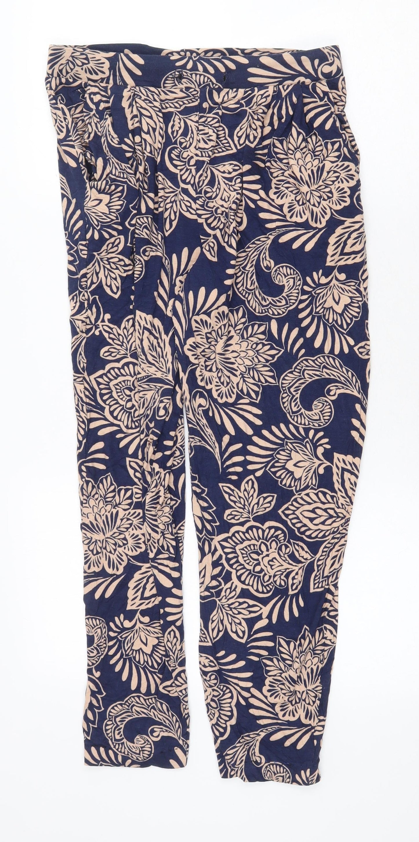 Matalan Womens Blue Geometric Viscose Trousers Size 10 Regular