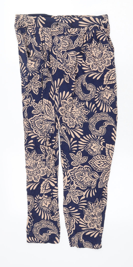 Matalan Womens Blue Geometric Viscose Trousers Size 10 Regular