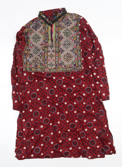 Womens UK Size 6 Preworn Red Tunic Blouse