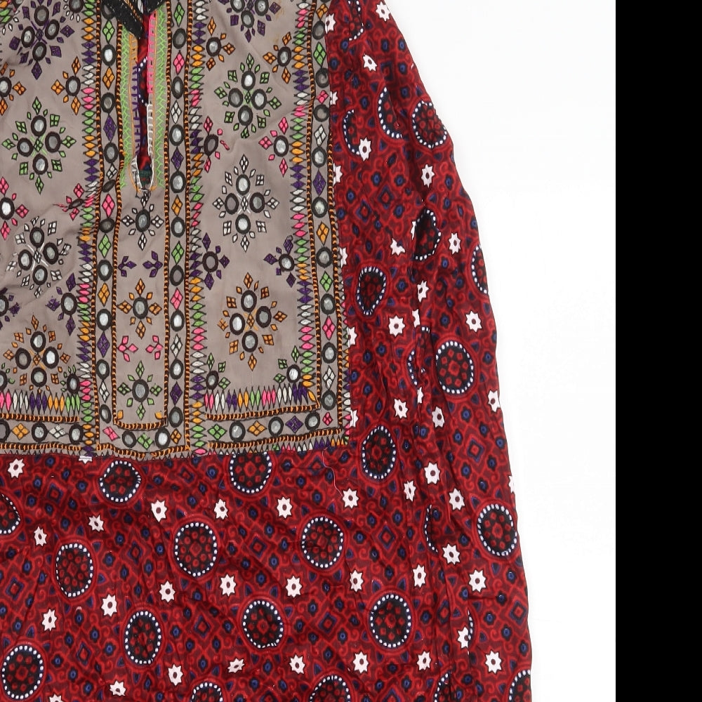 Womens UK Size 6 Preworn Red Tunic Blouse