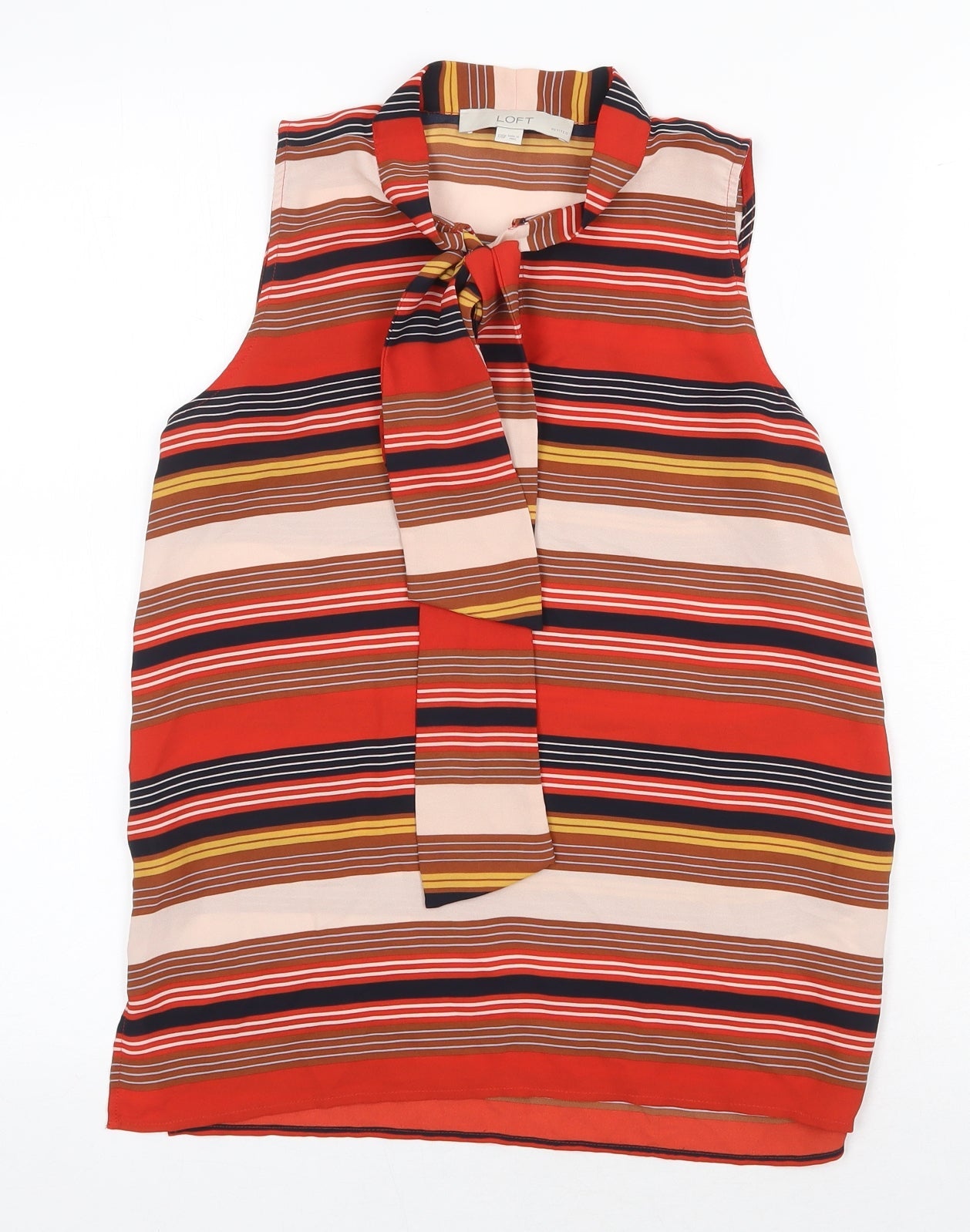 LOFT Womens Multicoloured Striped Polyester Basic Tank Size 2XS Round Neck