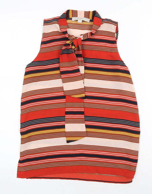 LOFT Womens Multicoloured Striped Polyester Basic Tank Size 2XS Round Neck