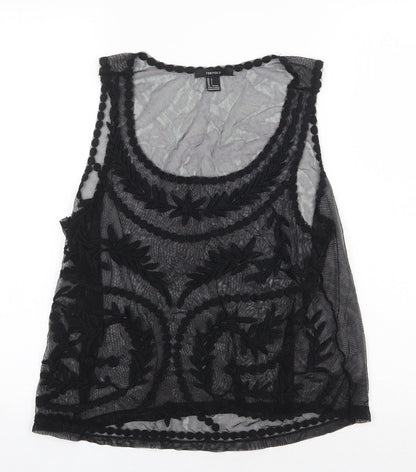 FOREVER 21 Womens Black Floral Nylon Basic Tank Size L Scoop Neck