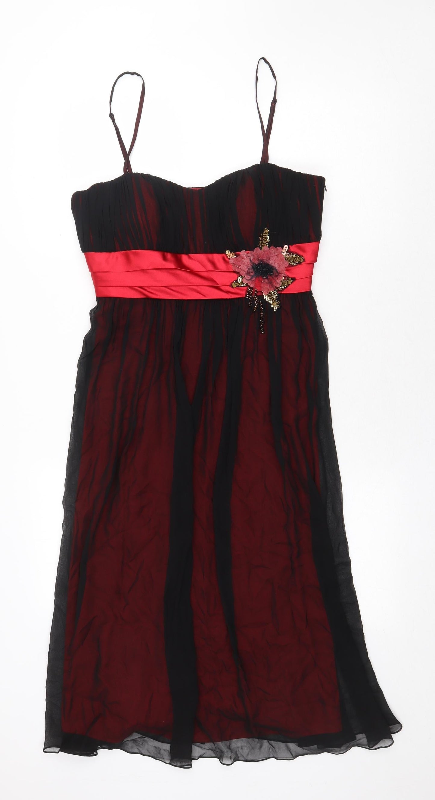 Libra Womens Black Silk A-Line Size 10 Sweetheart Zip - Brooch