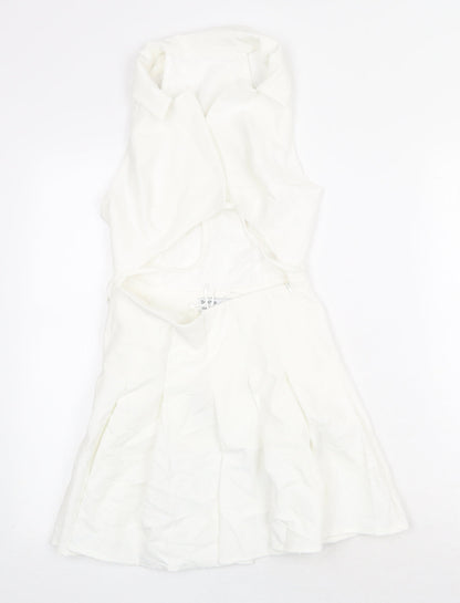 Bershka Womens White Polyester Mini Size XS Collared Zip
