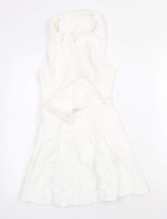 Bershka Womens White Polyester Mini Size XS Collared Zip