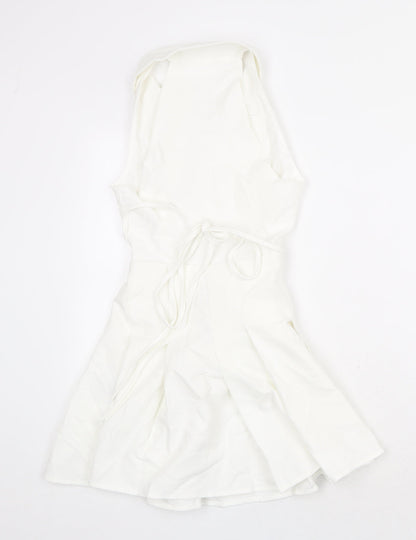 Bershka Womens White Polyester Mini Size XS Collared Zip